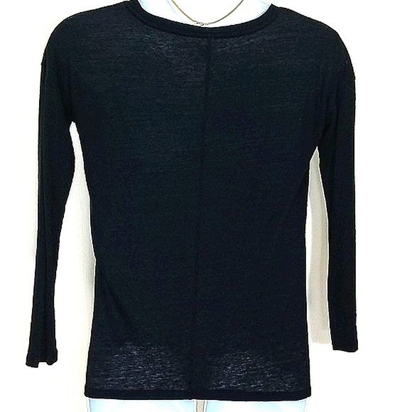 T-shirt top long sleeve front pocket boyfriend black stretch S - Picture 2 of 9